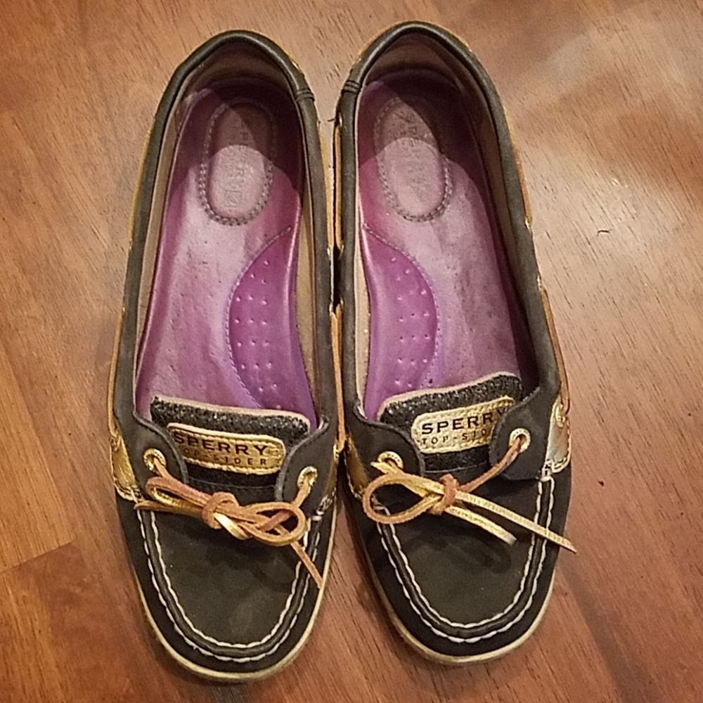 Black and gold glitter boat shoes